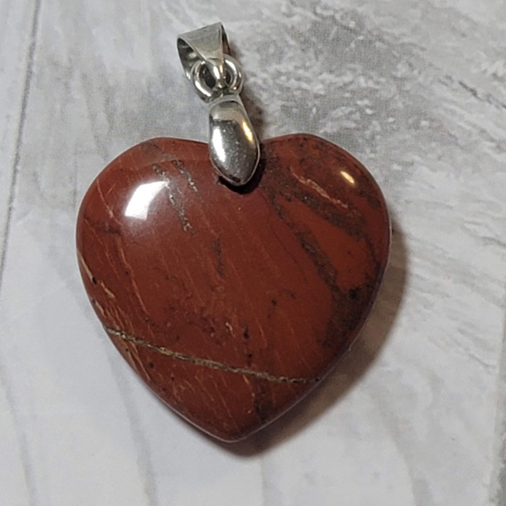 Red Jasper Heart Pendant Natural Stone Earthy Red Brown Gemstone Charm